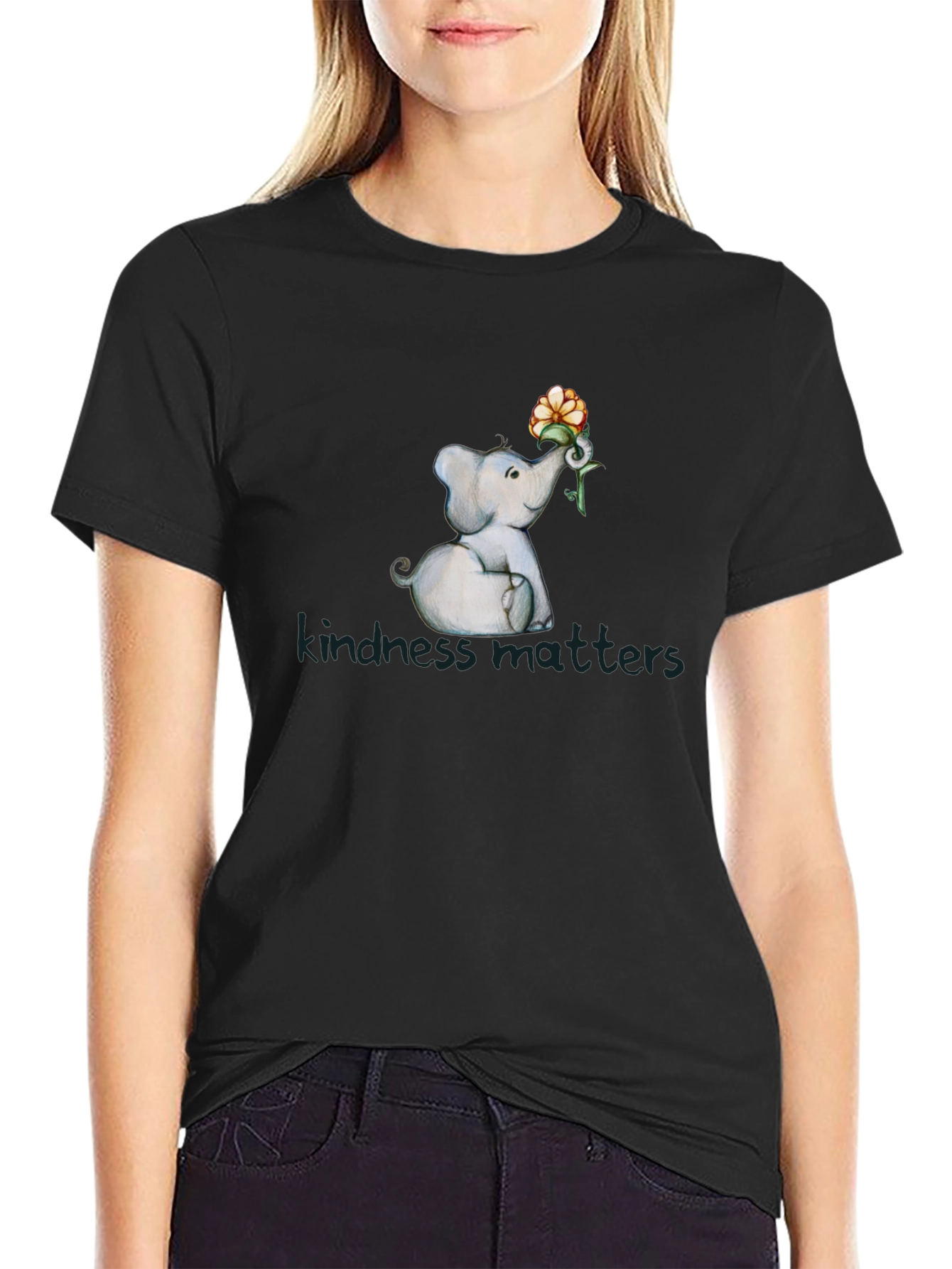 Kindness Matters Elephant Flower Graphic T-Shirt