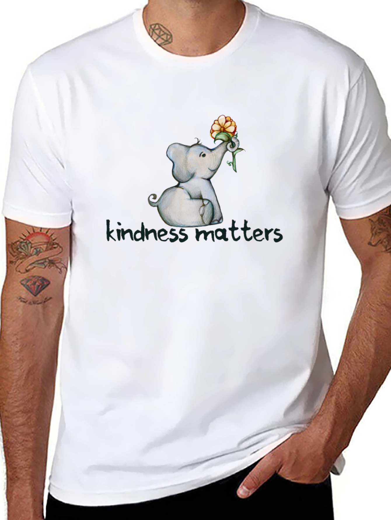 Kindness Matters Elephant Flower Graphic T-Shirt
