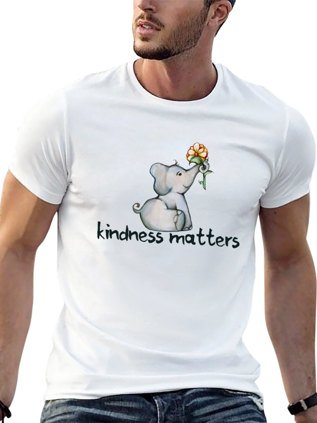 Kindness Matters Elephant Flower Graphic T-Shirt