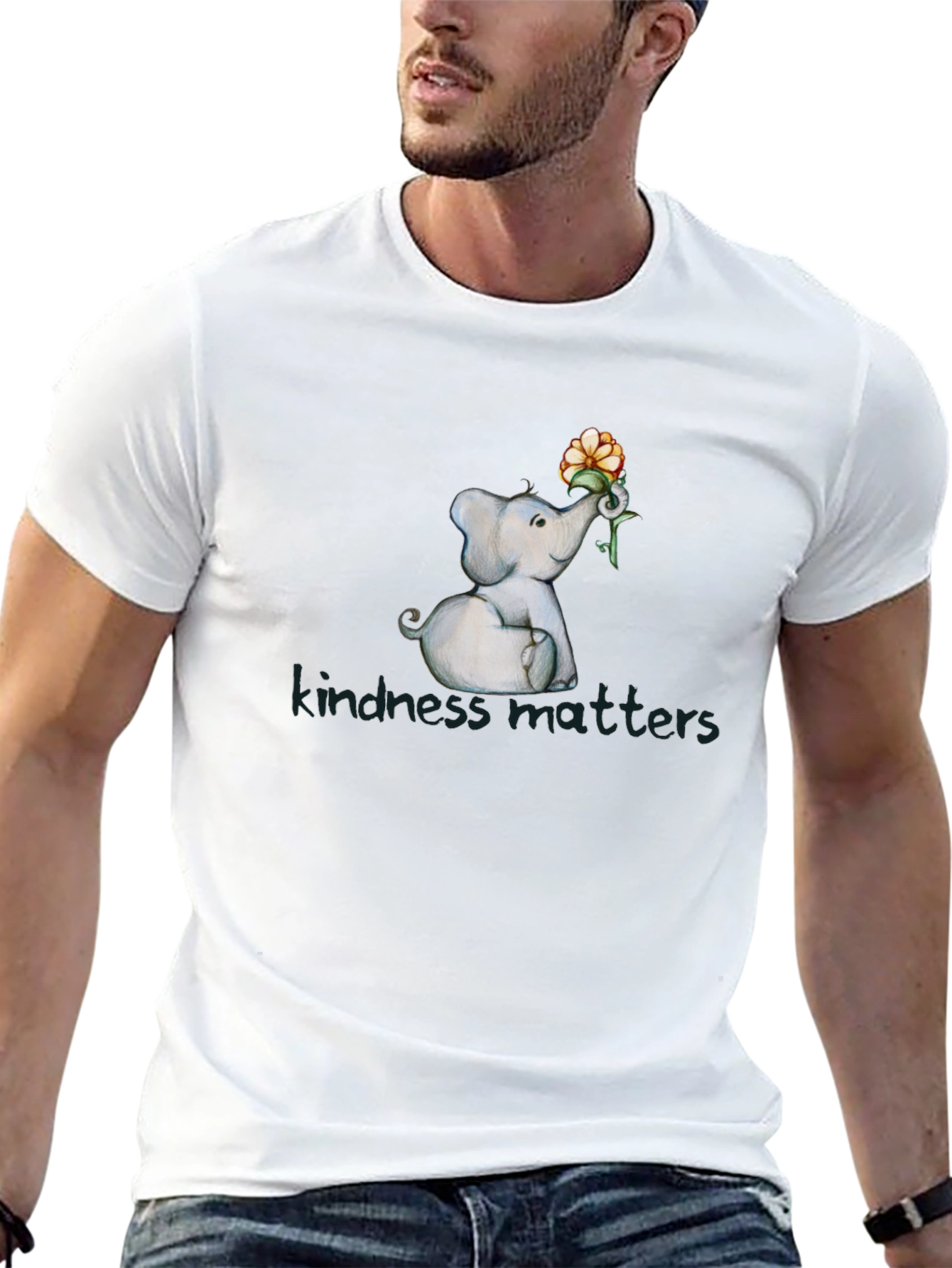 Kindness Matters Elephant Flower Graphic T-Shirt