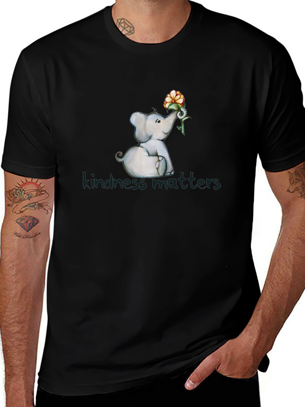 Kindness Matters Elephant Flower Graphic T-Shirt