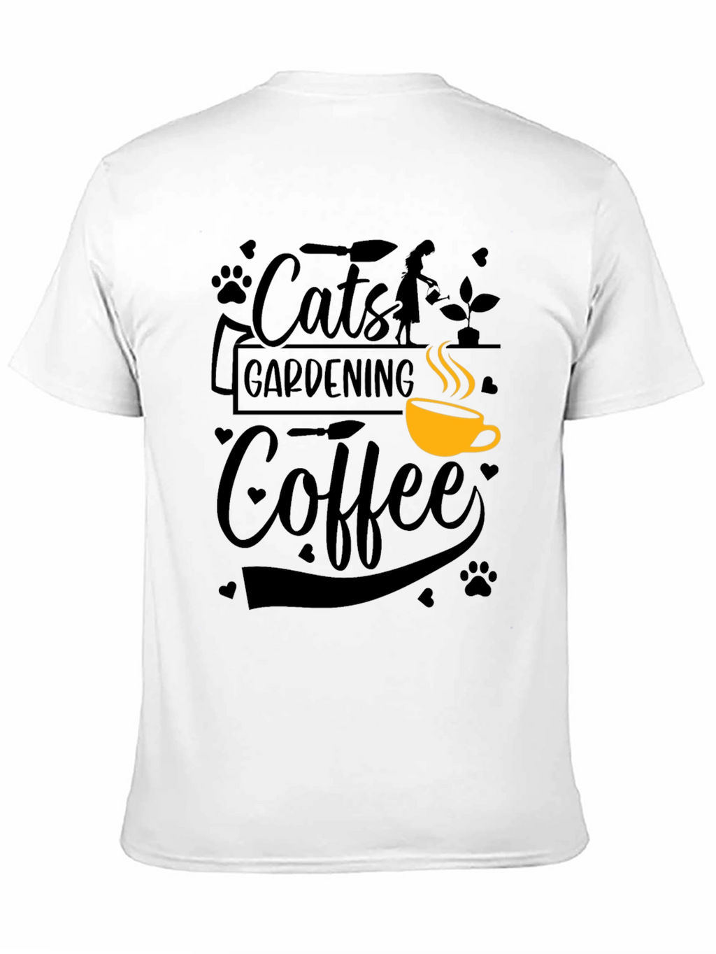 Cats Gardening Coffee Black Graphic T-Shirt