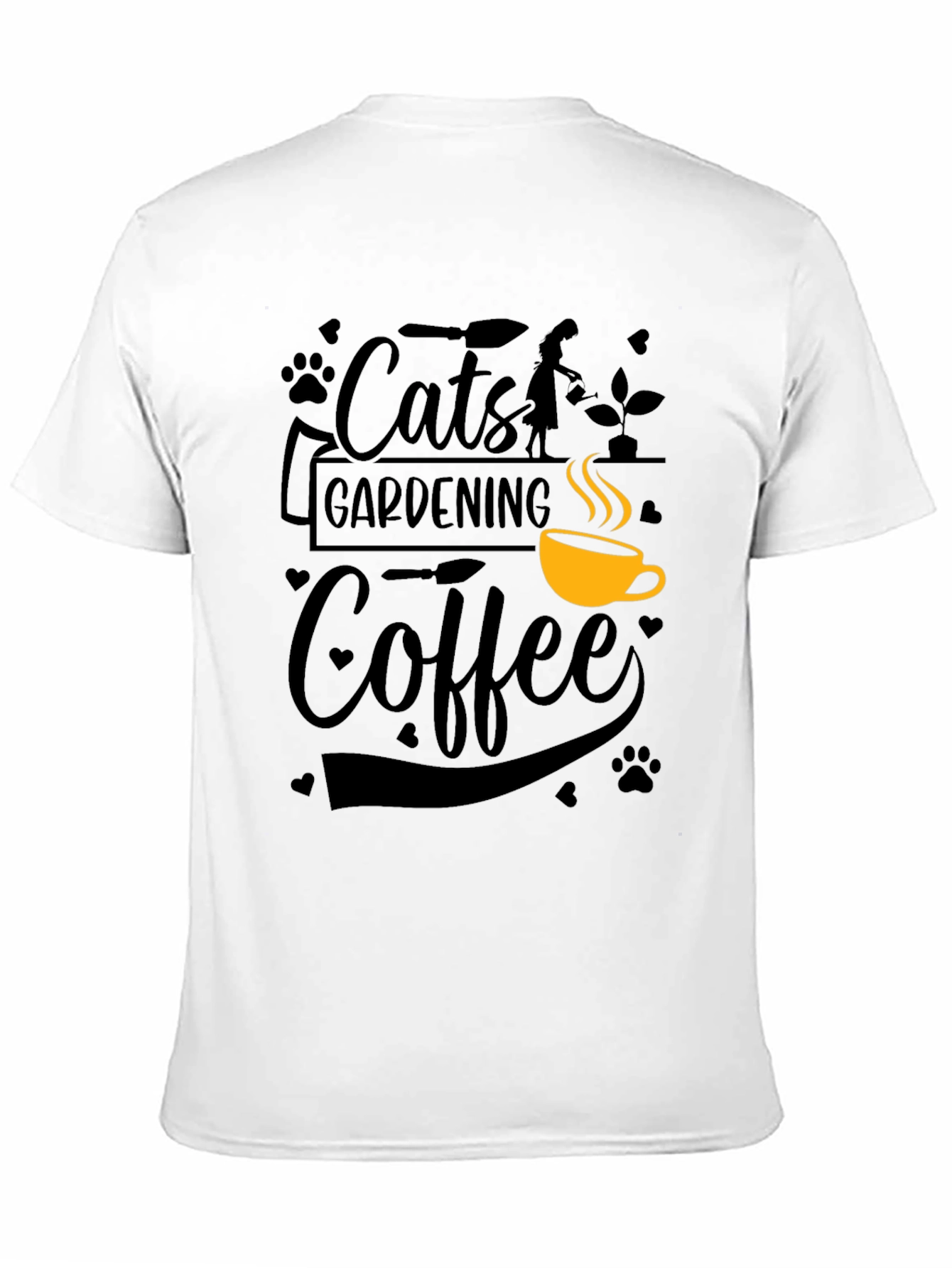 Cats Gardening Coffee Black Graphic T-Shirt