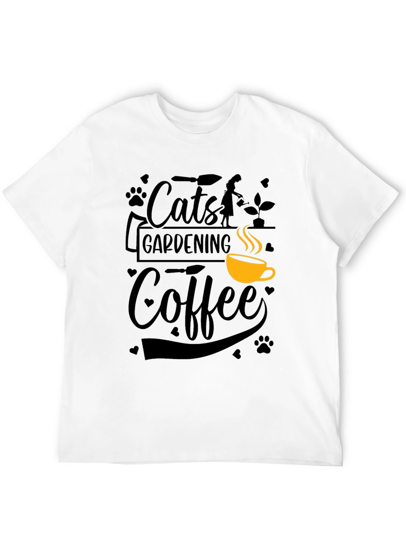Cats Gardening Coffee Black Graphic T-Shirt