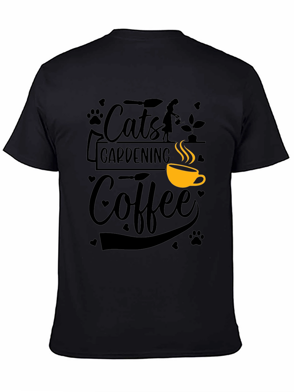 Cats Gardening Coffee Black Graphic T-Shirt