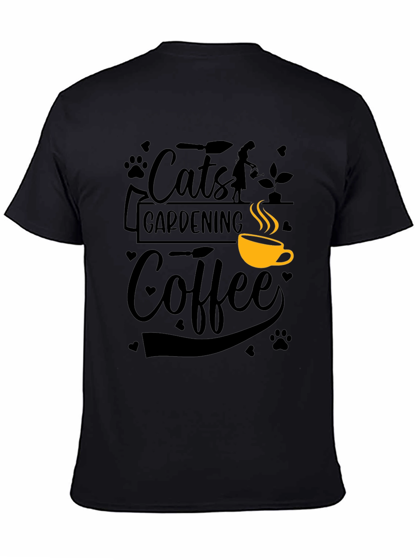 Cats Gardening Coffee Black Graphic T-Shirt