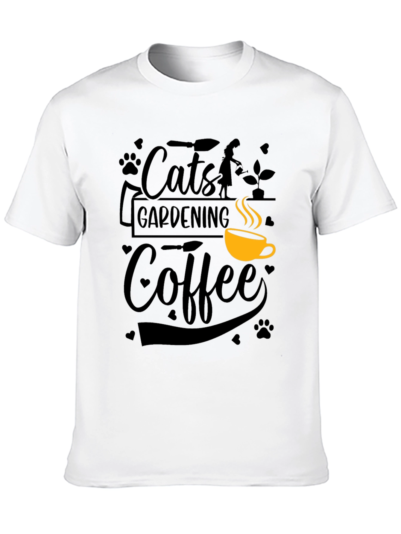 Cats Gardening Coffee Black Graphic T-Shirt