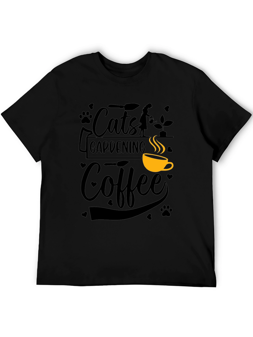 Cats Gardening Coffee Black Graphic T-Shirt