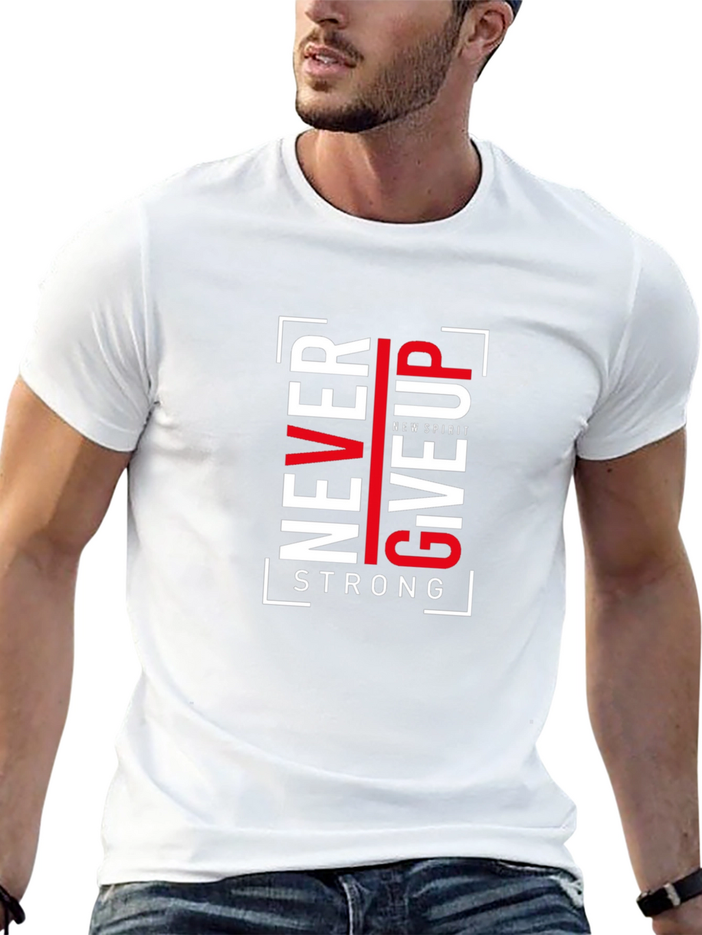 Never Give Up Graphic Print Black T-Shirt