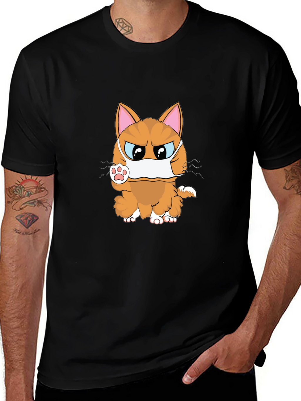 Angry Masked Cat Graphic T-Shirt