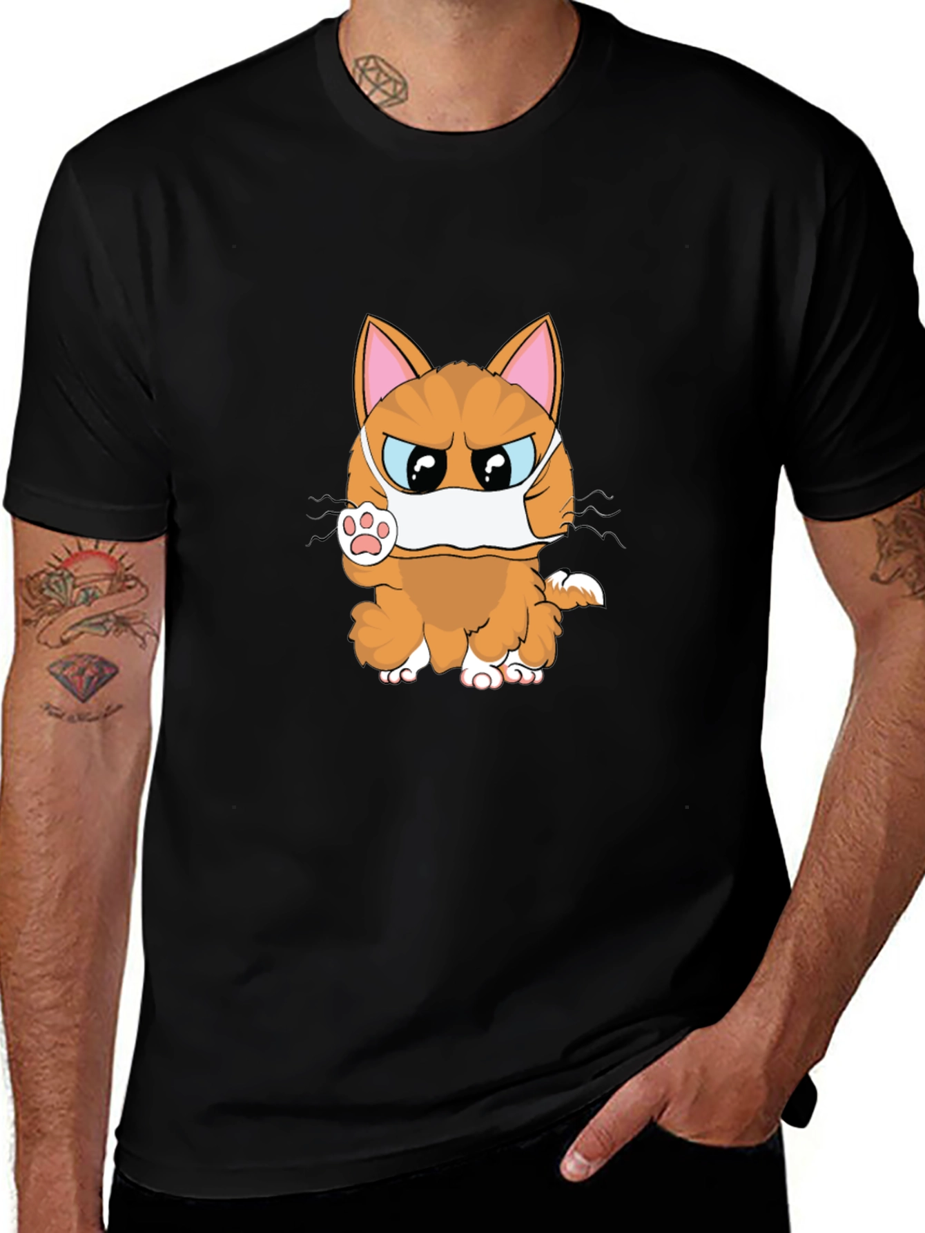 Angry Masked Cat Graphic T-Shirt