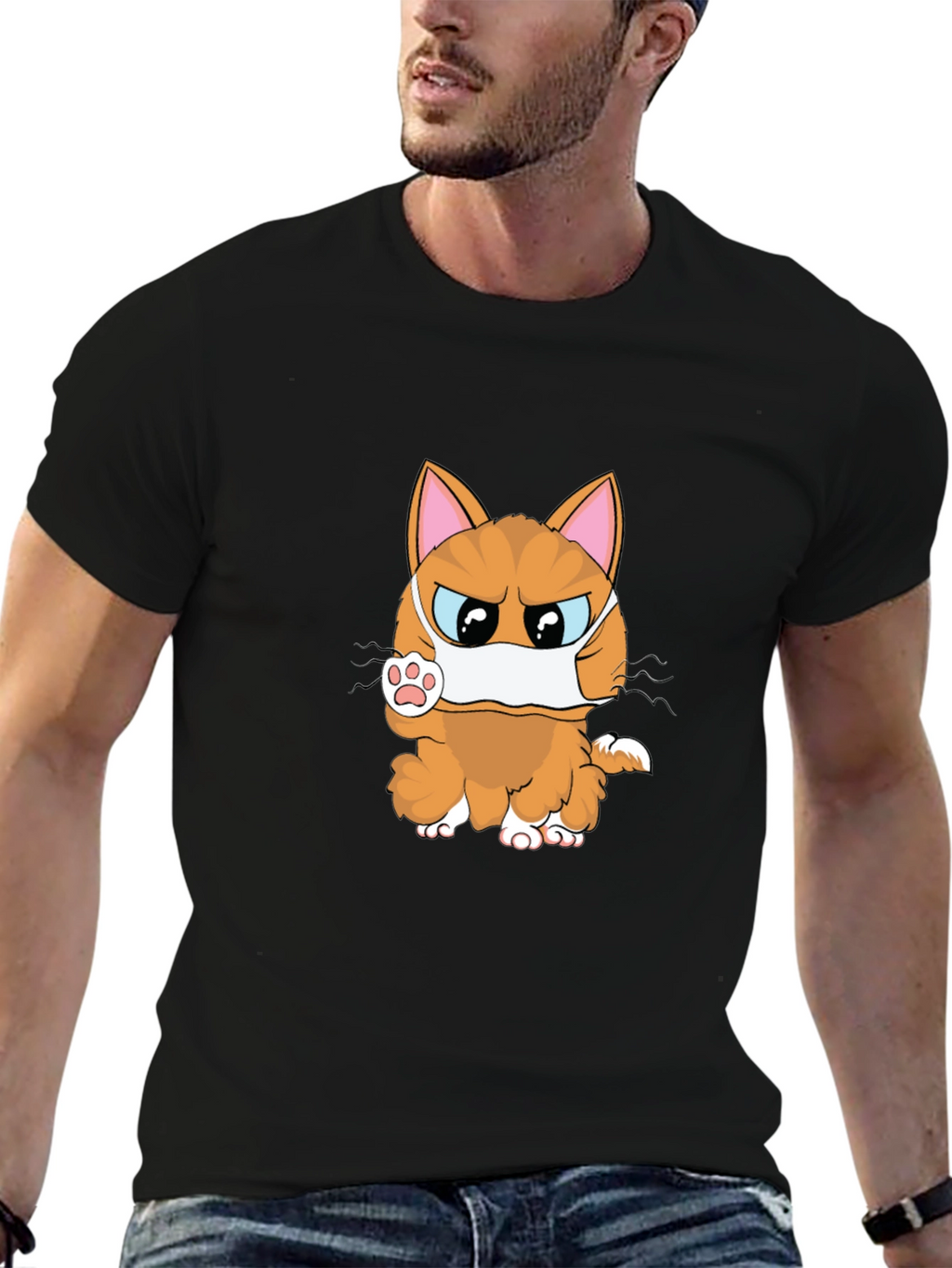 Angry Masked Cat Graphic T-Shirt