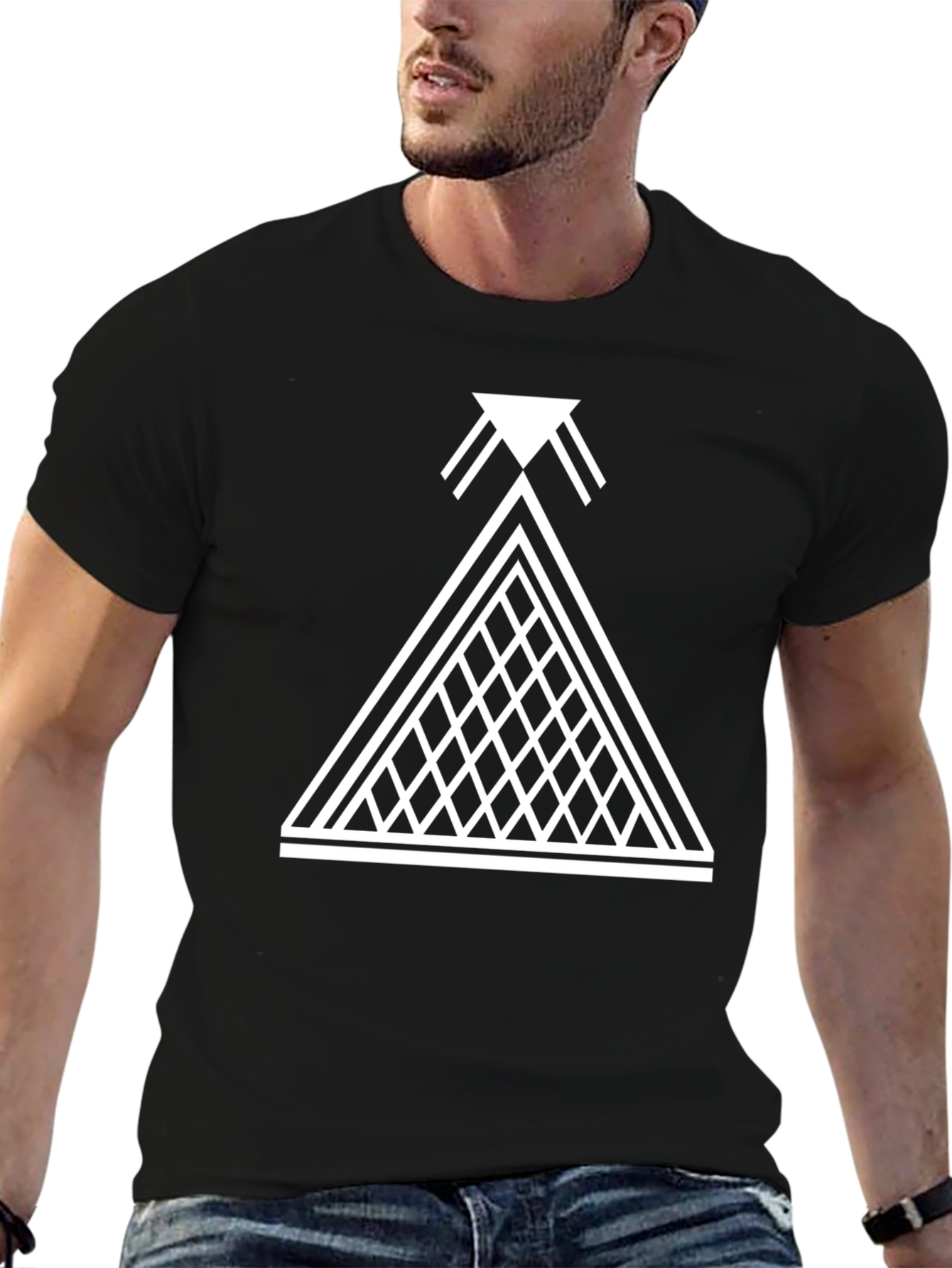 Geometric Pyramid Graphic Black T-Shirt