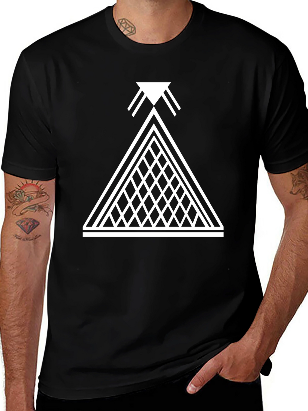 Geometric Pyramid Graphic Black T-Shirt