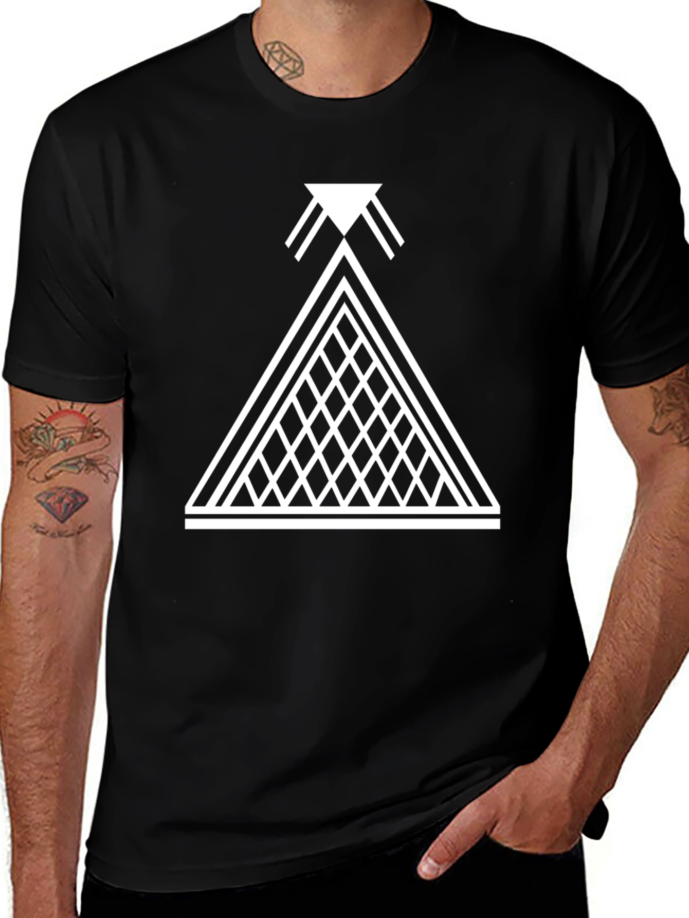 Geometric Pyramid Graphic Black T-Shirt