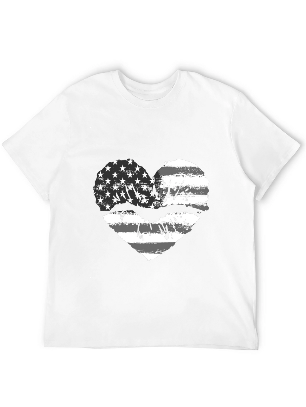 American Flag Heart Lips Black T-Shirt