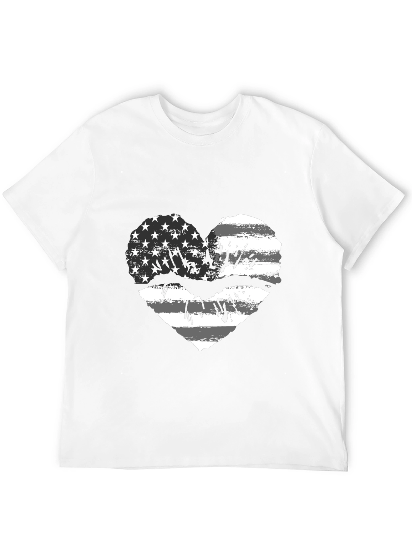 American Flag Heart Lips Black T-Shirt