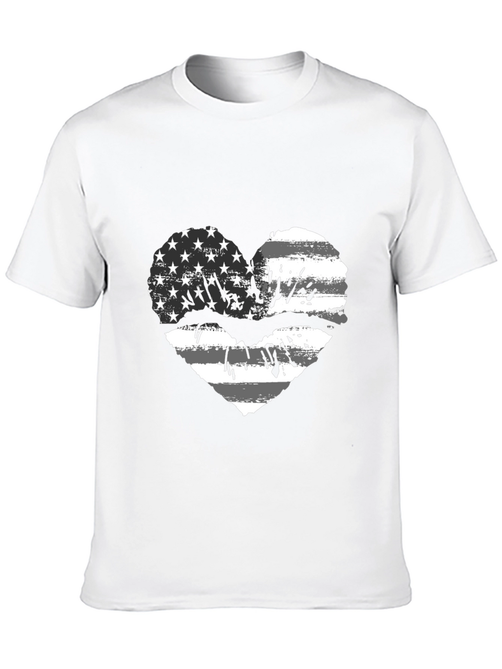 American Flag Heart Lips Black T-Shirt