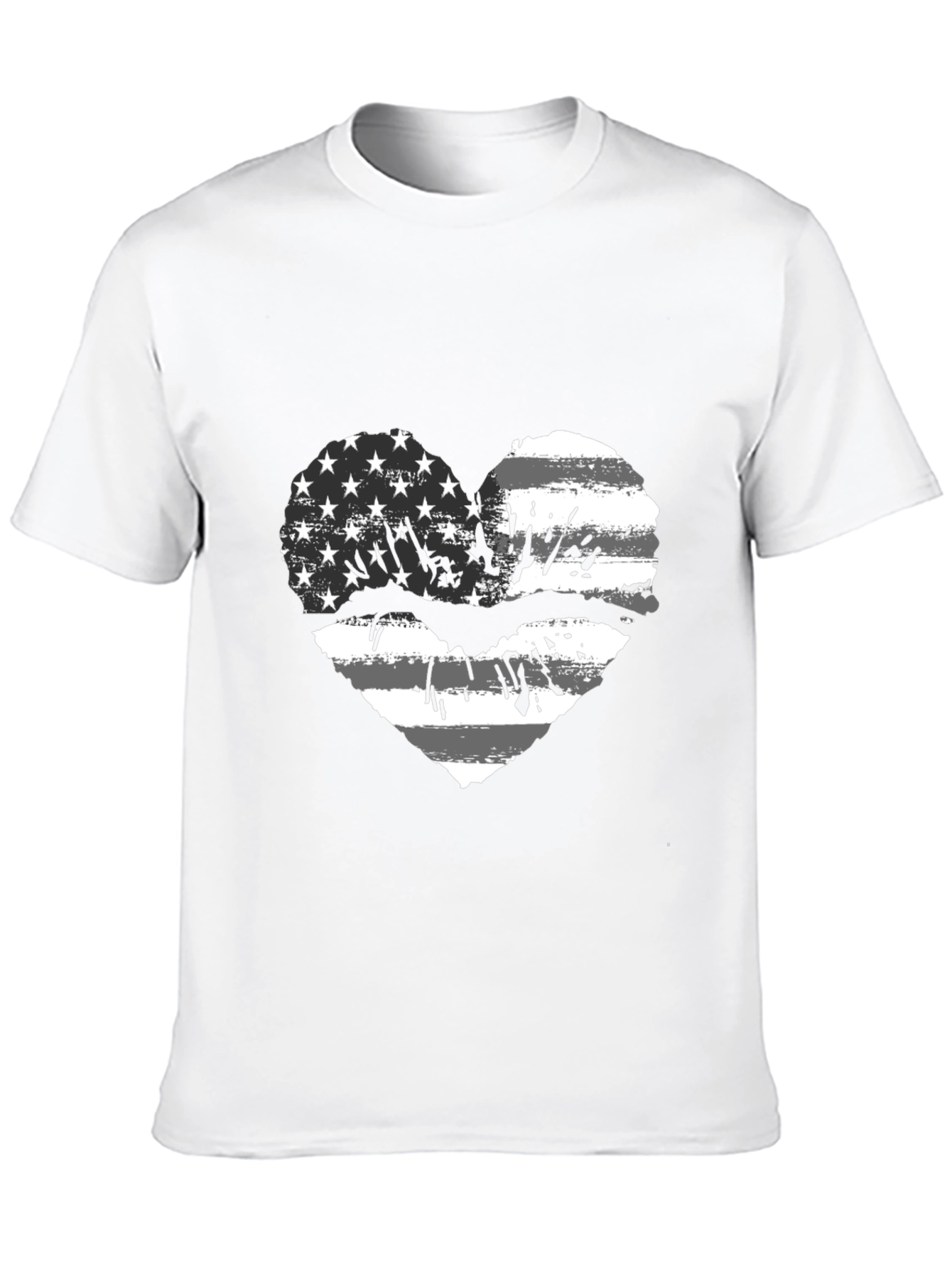 American Flag Heart Lips Black T-Shirt