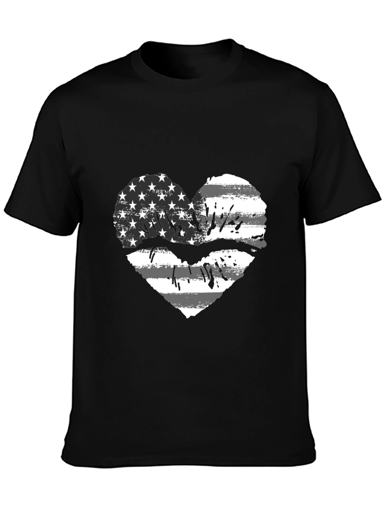 American Flag Heart Lips Black T-Shirt