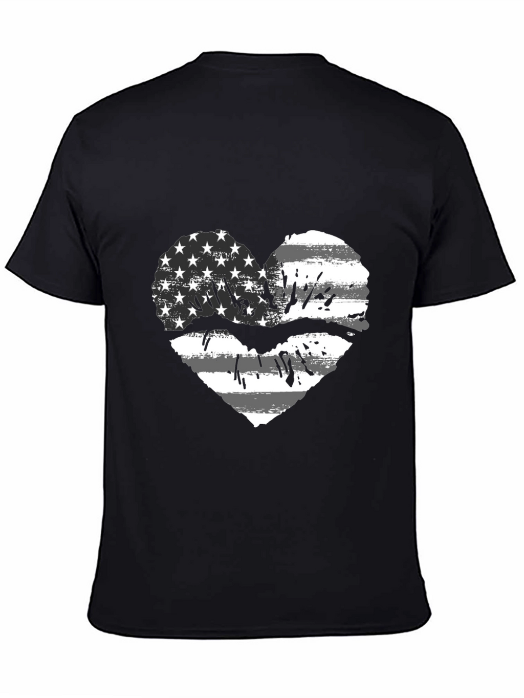 American Flag Heart Lips Black T-Shirt