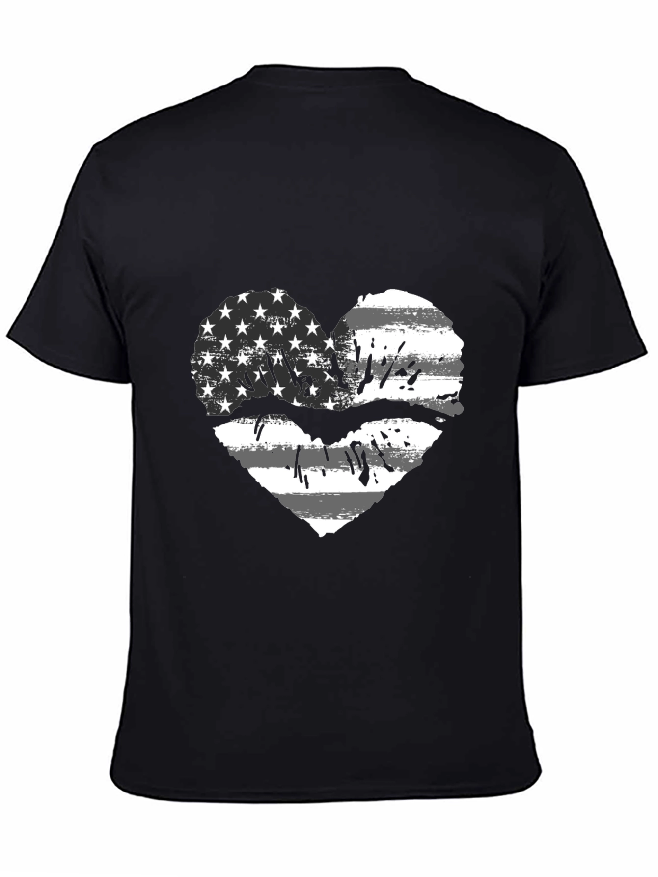American Flag Heart Lips Black T-Shirt