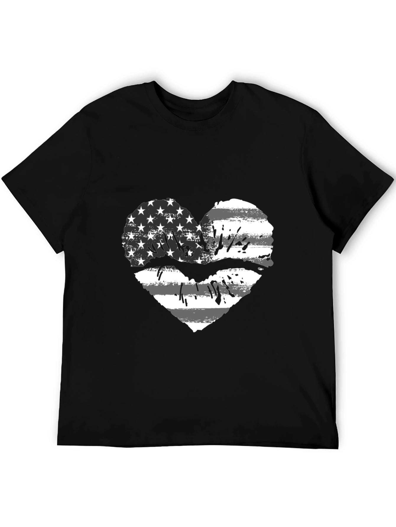 American Flag Heart Lips Black T-Shirt