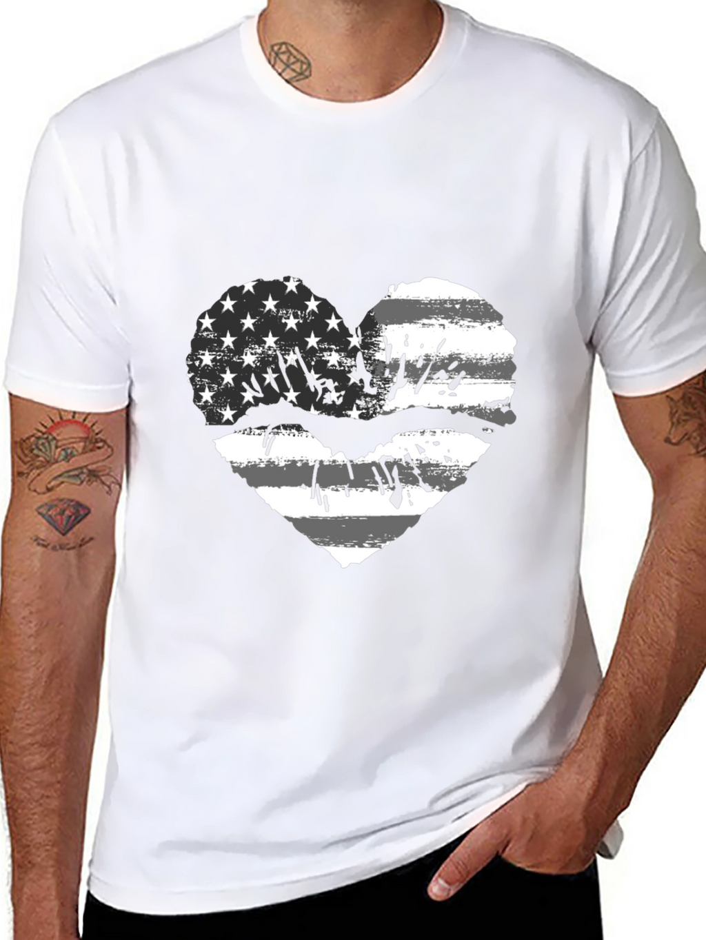 American Flag Heart Lips Black T-Shirt