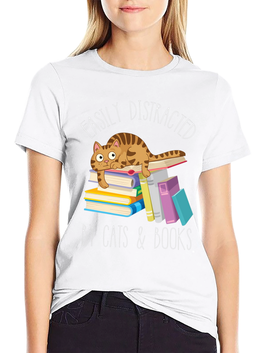 Easily Distracted by Cats and Books T-Shirt