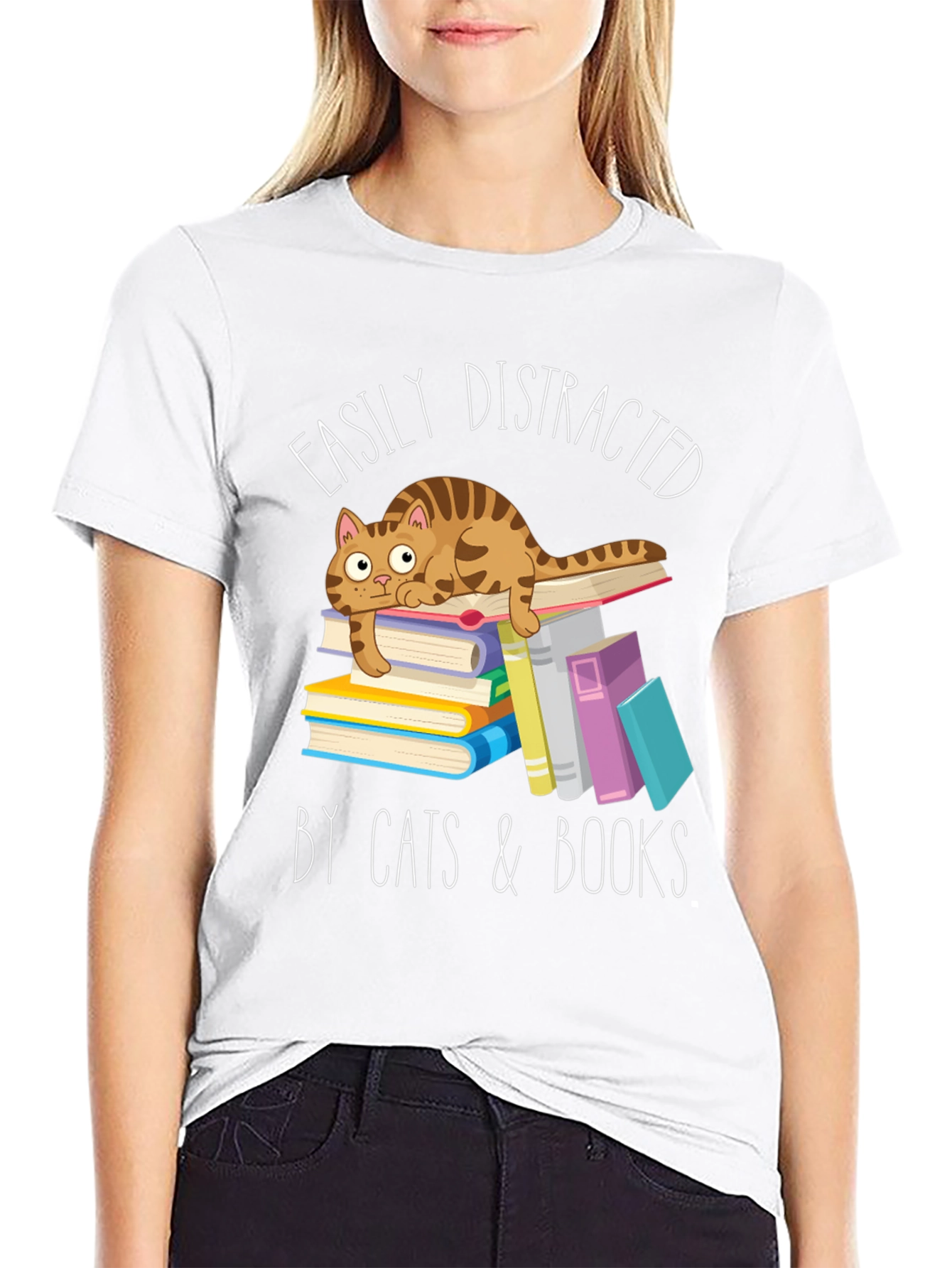 Easily Distracted by Cats and Books T-Shirt