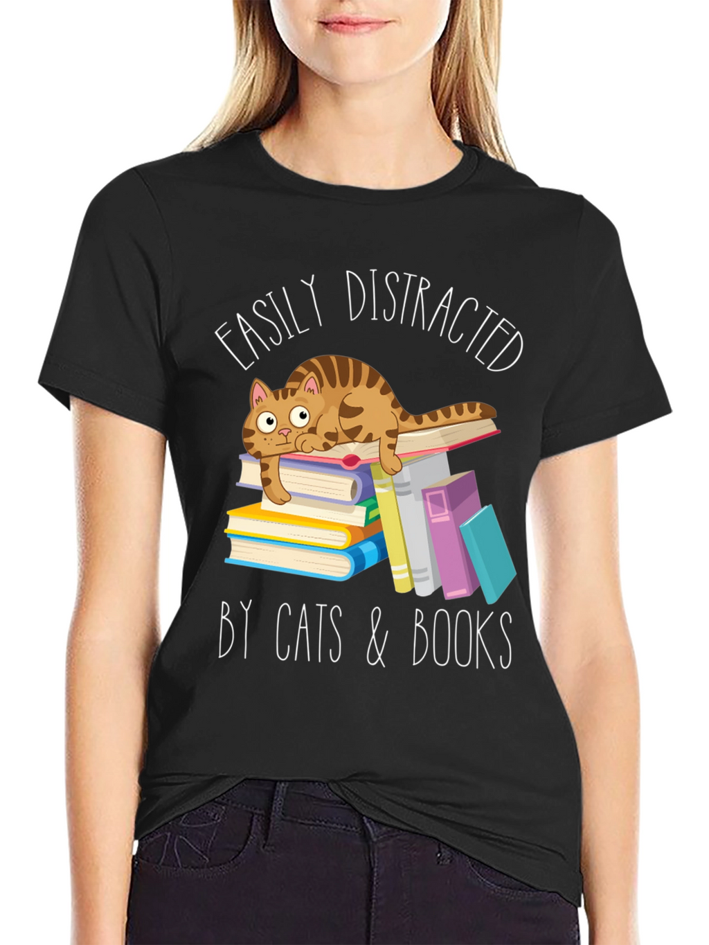 Easily Distracted by Cats and Books T-Shirt