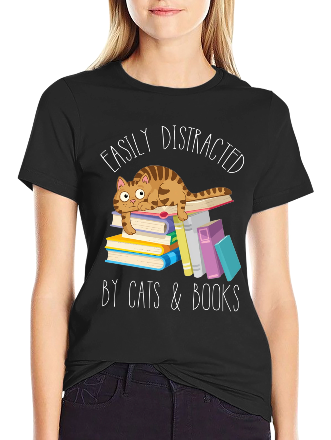 Easily Distracted by Cats and Books T-Shirt
