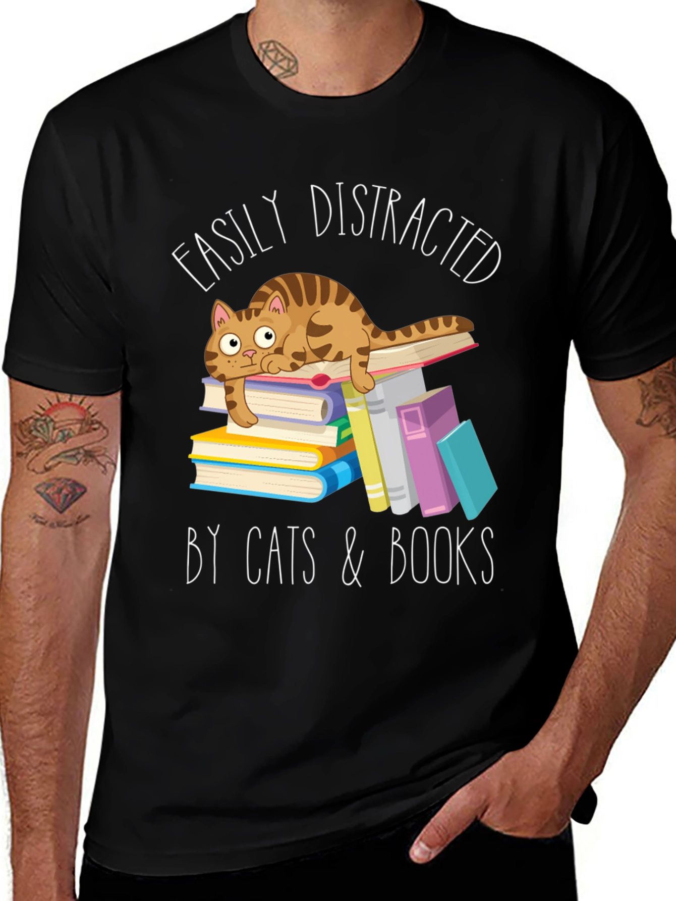 Easily Distracted by Cats and Books T-Shirt