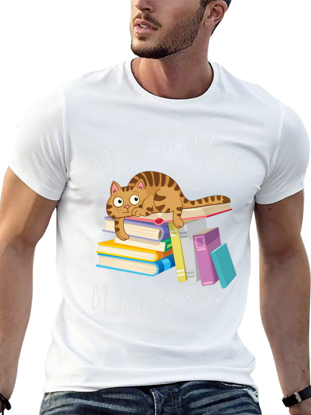 Easily Distracted by Cats and Books T-Shirt