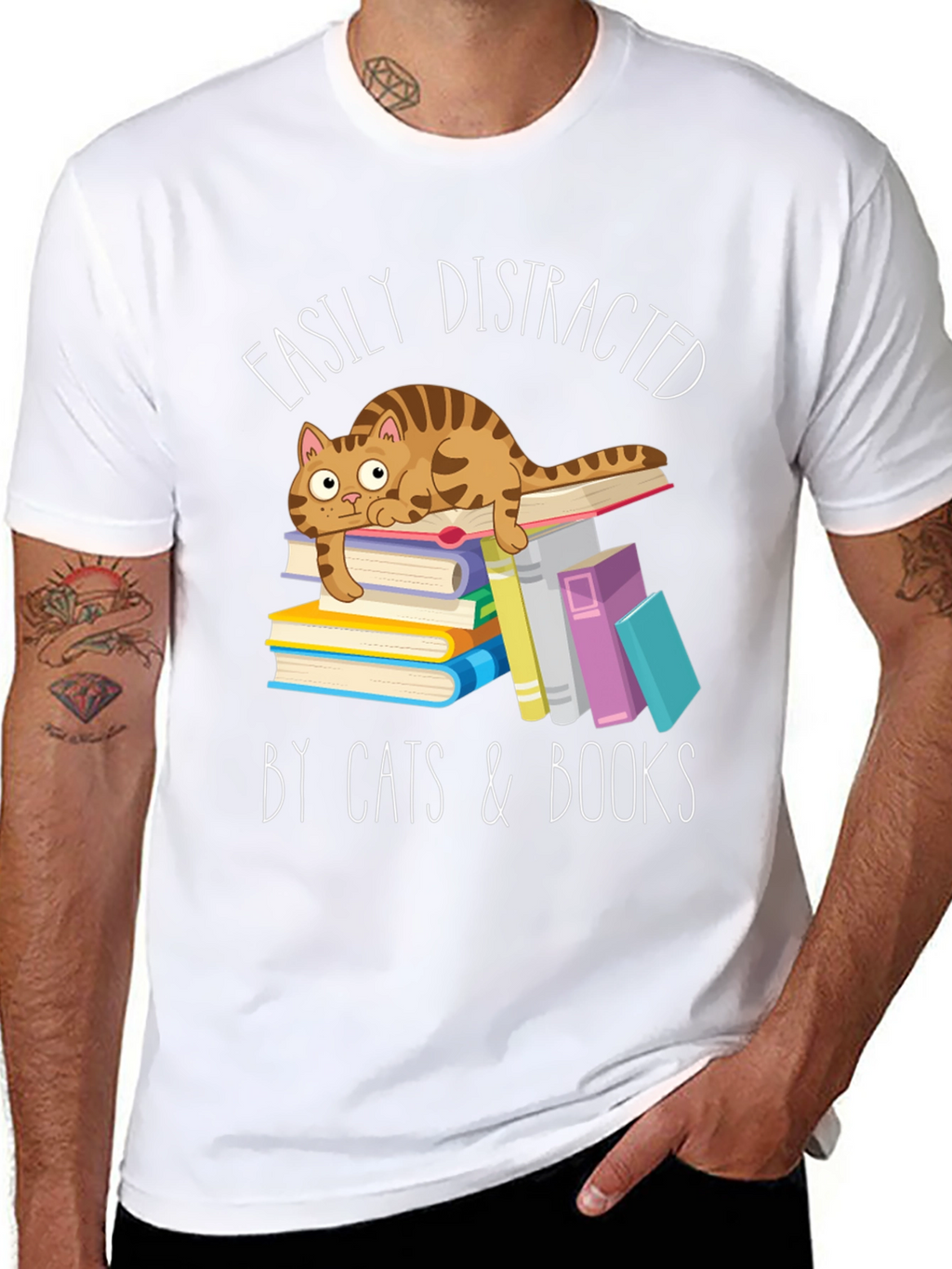 Easily Distracted by Cats and Books T-Shirt