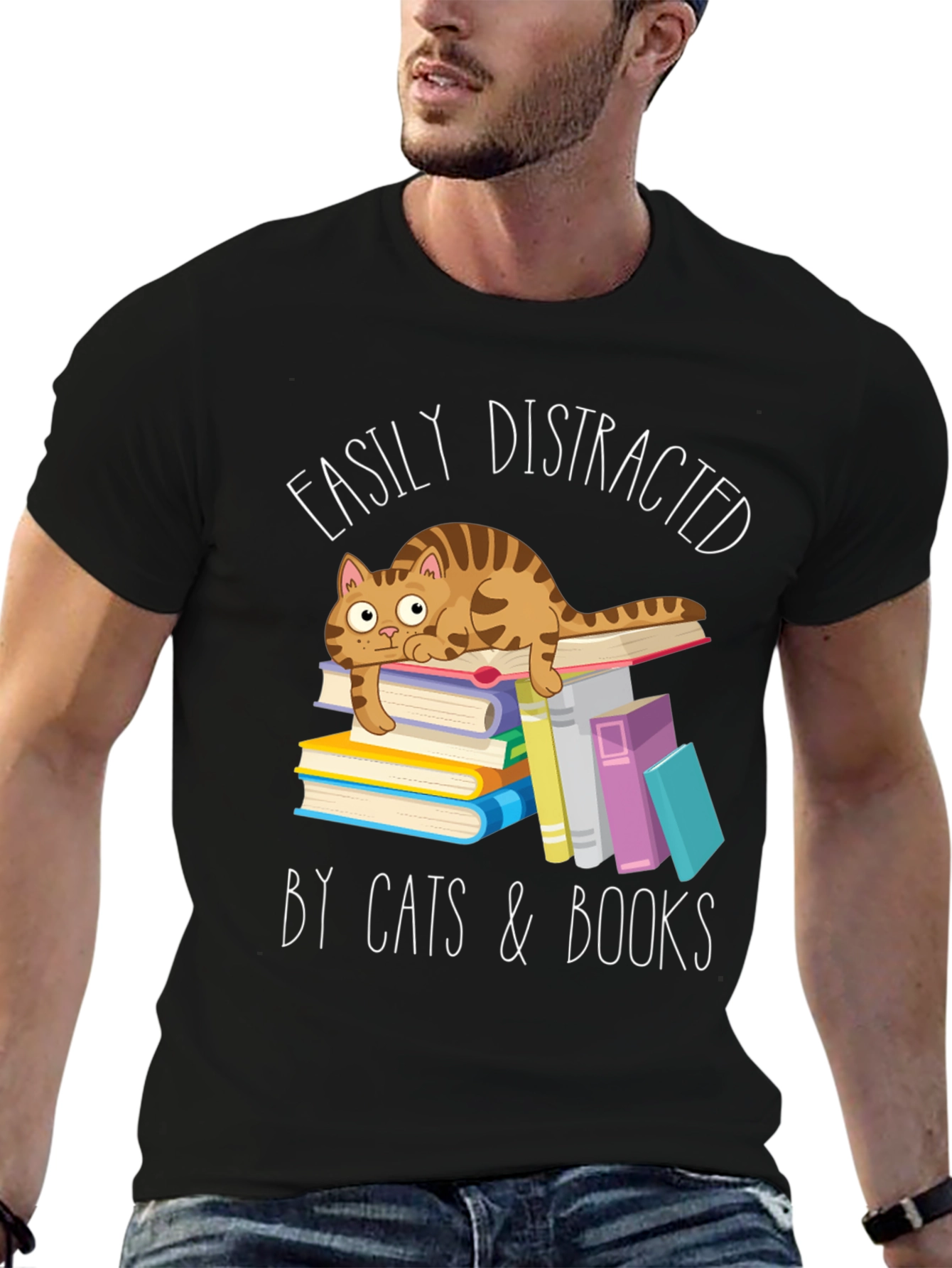 Easily Distracted by Cats and Books T-Shirt