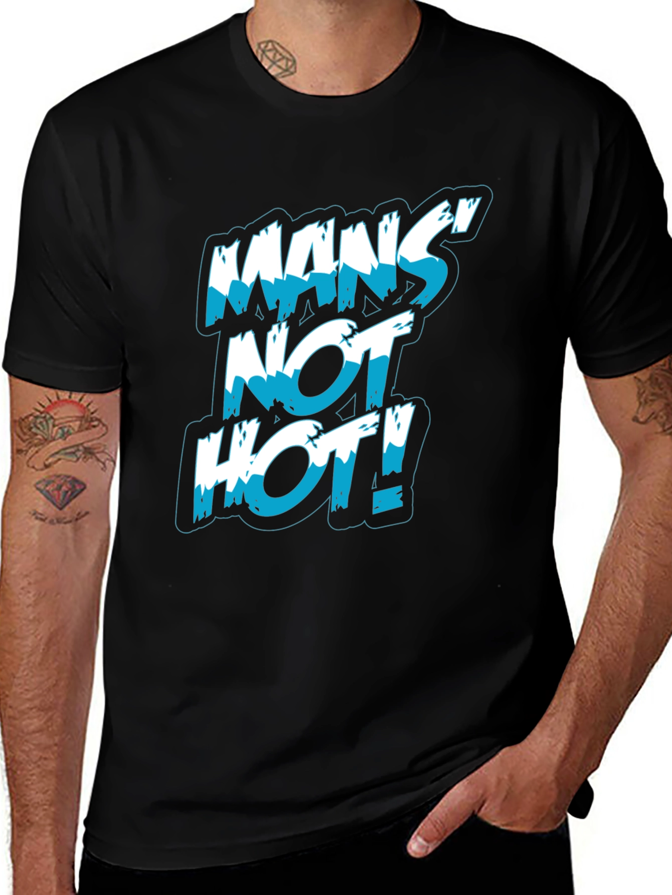 Mans Not Hot! Graphic Print Black T-Shirt