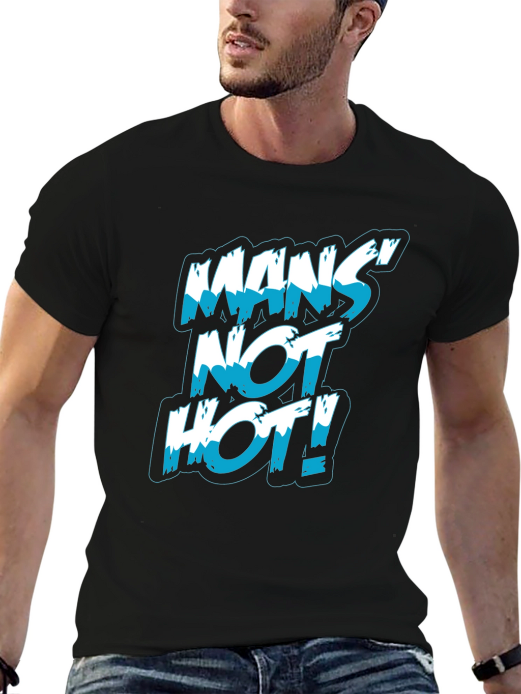 Mans Not Hot! Graphic Print Black T-Shirt