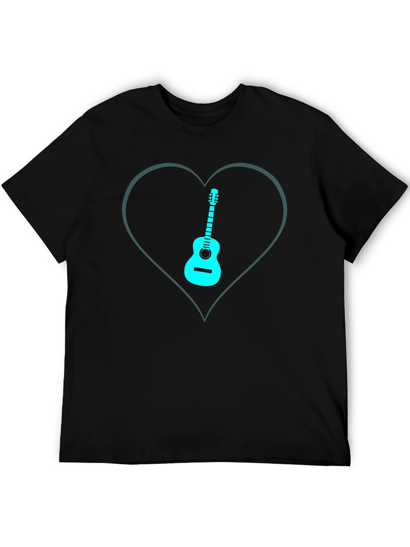 Guitar Heart Graphic Tee - Black Cotton T-Shirt