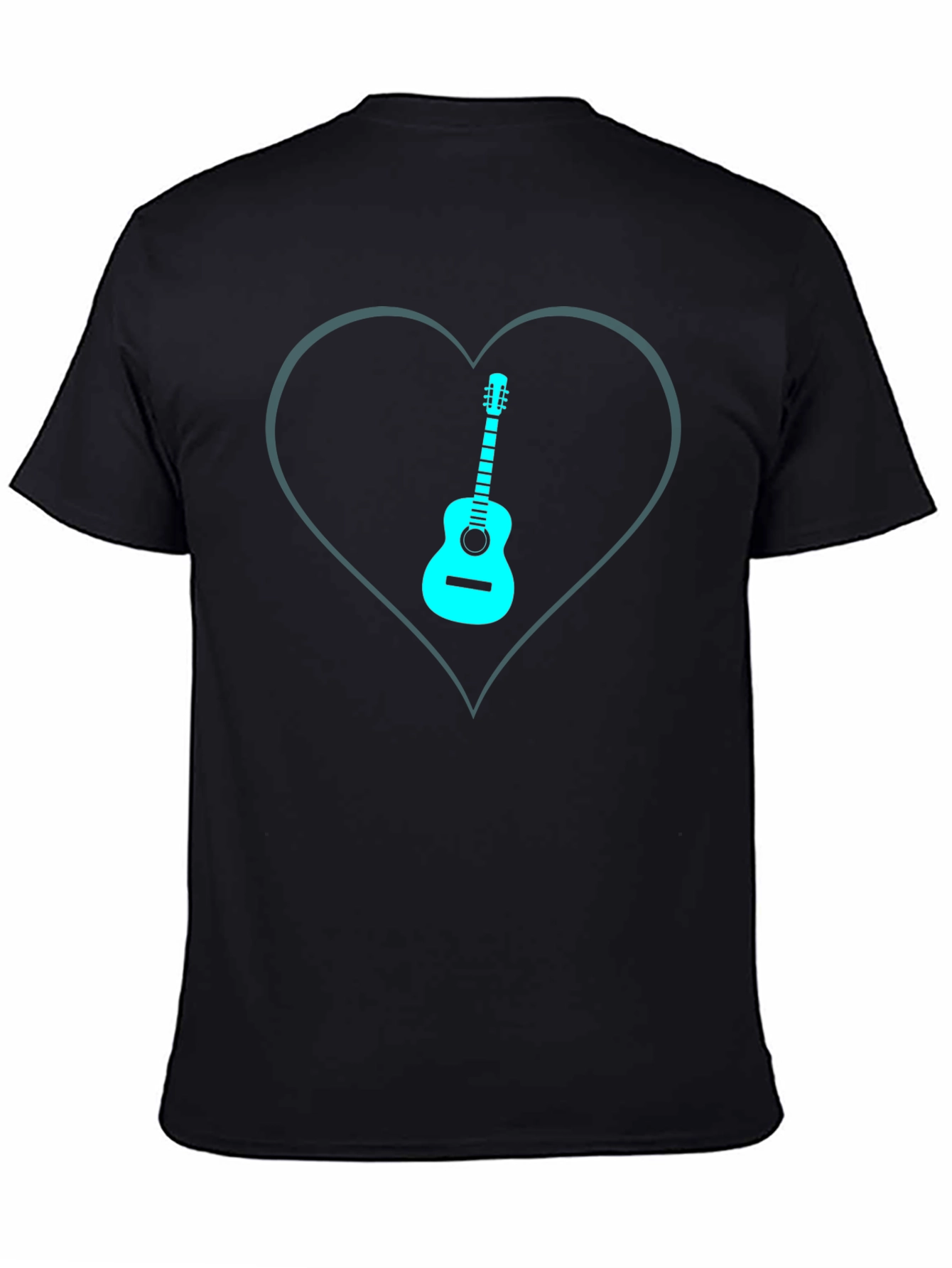 Guitar Heart Graphic Tee - Black Cotton T-Shirt