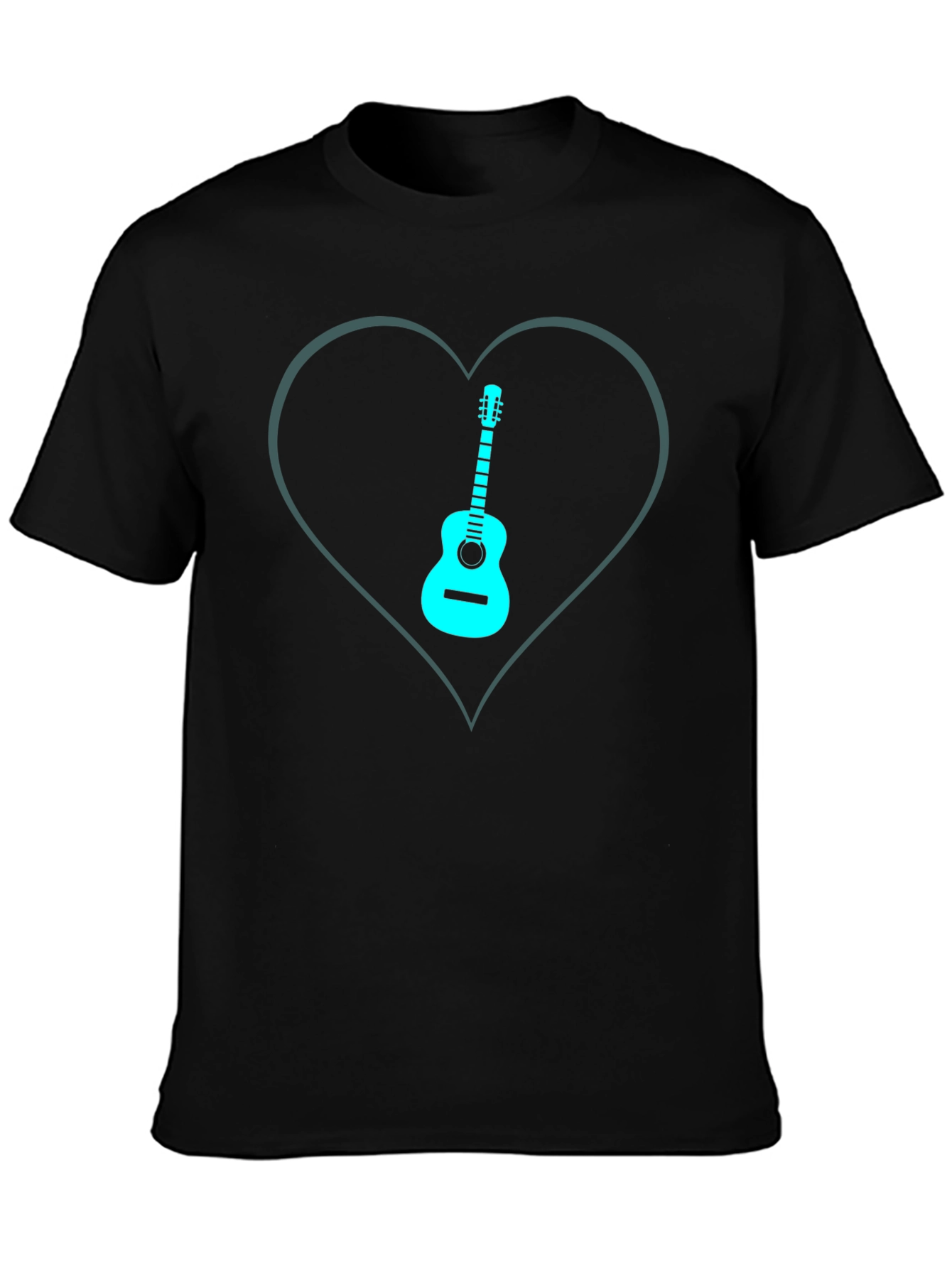 Guitar Heart Graphic Tee - Black Cotton T-Shirt