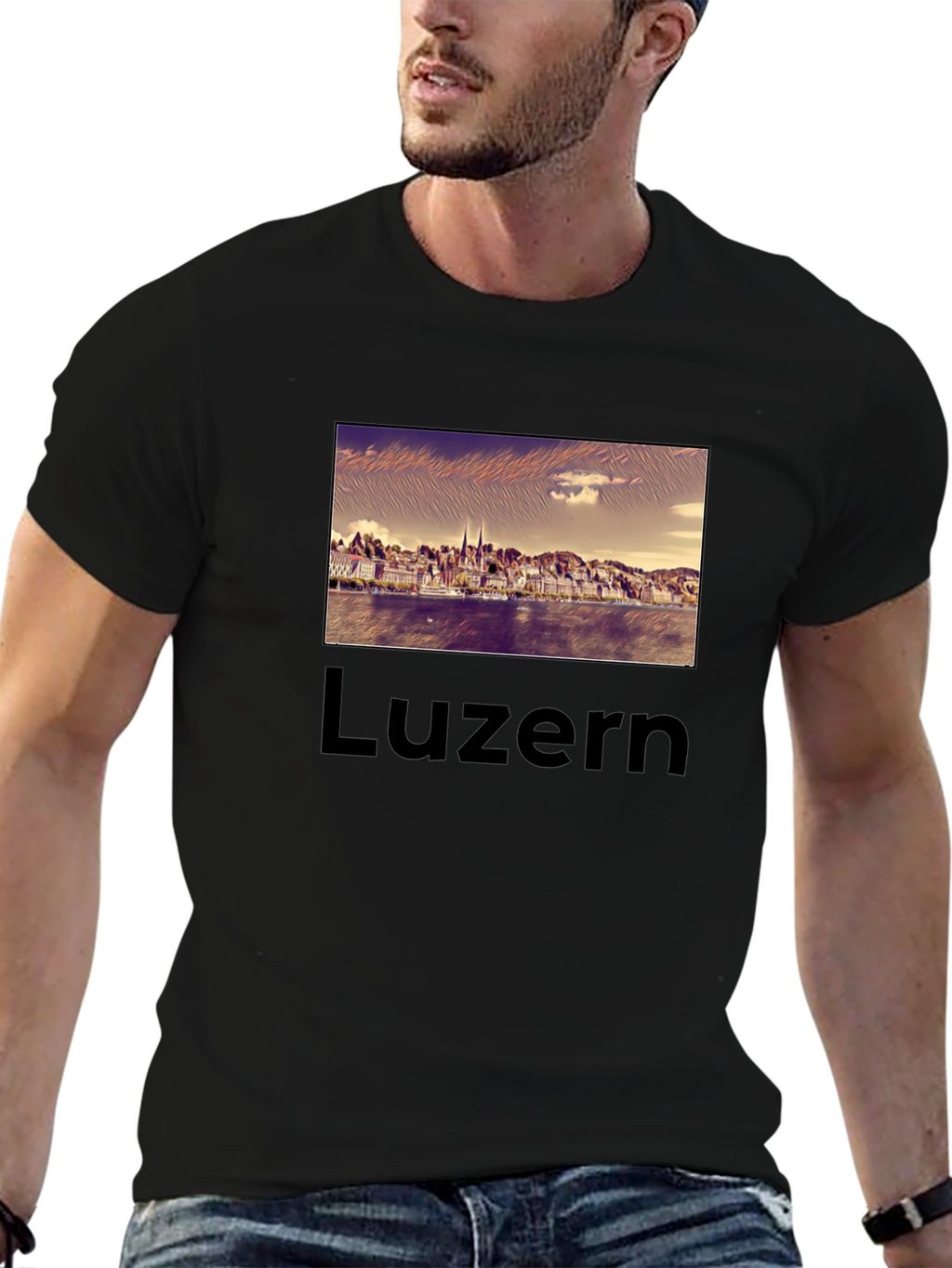 Lucerne Cityscape T-Shirt - Black Graphic Tee
