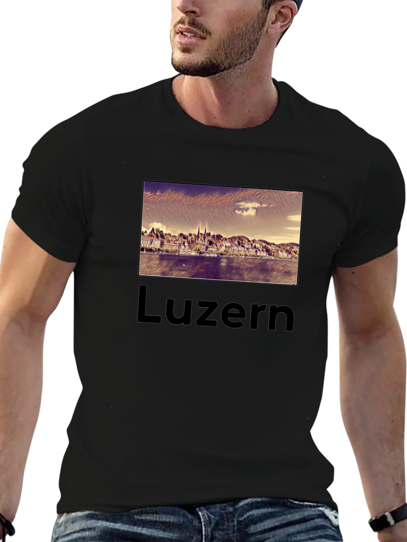 Lucerne Cityscape T-Shirt - Black Graphic Tee