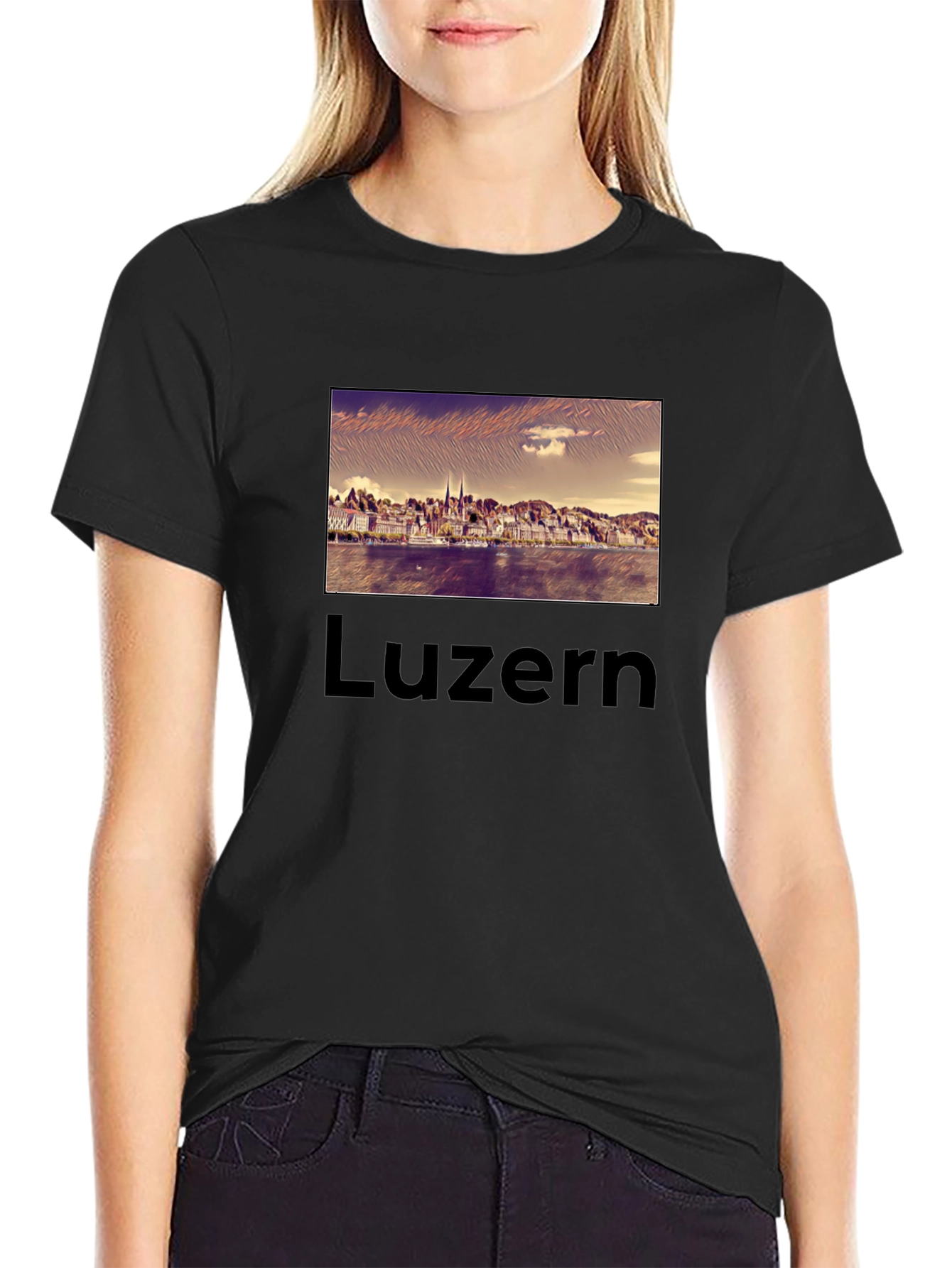 Lucerne Cityscape T-Shirt - Black Graphic Tee