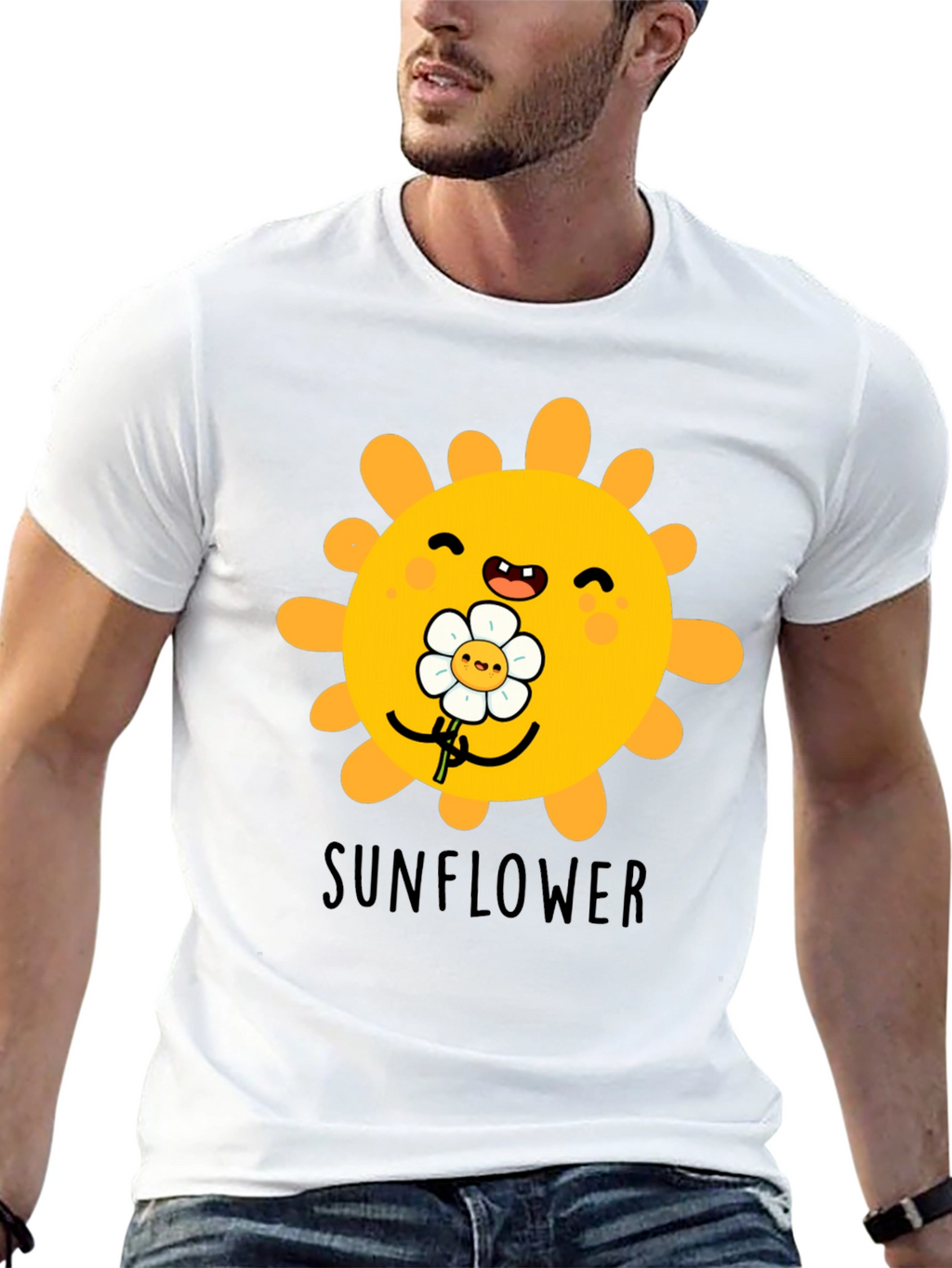 Cute Sunflower Graphic T-Shirt - Black