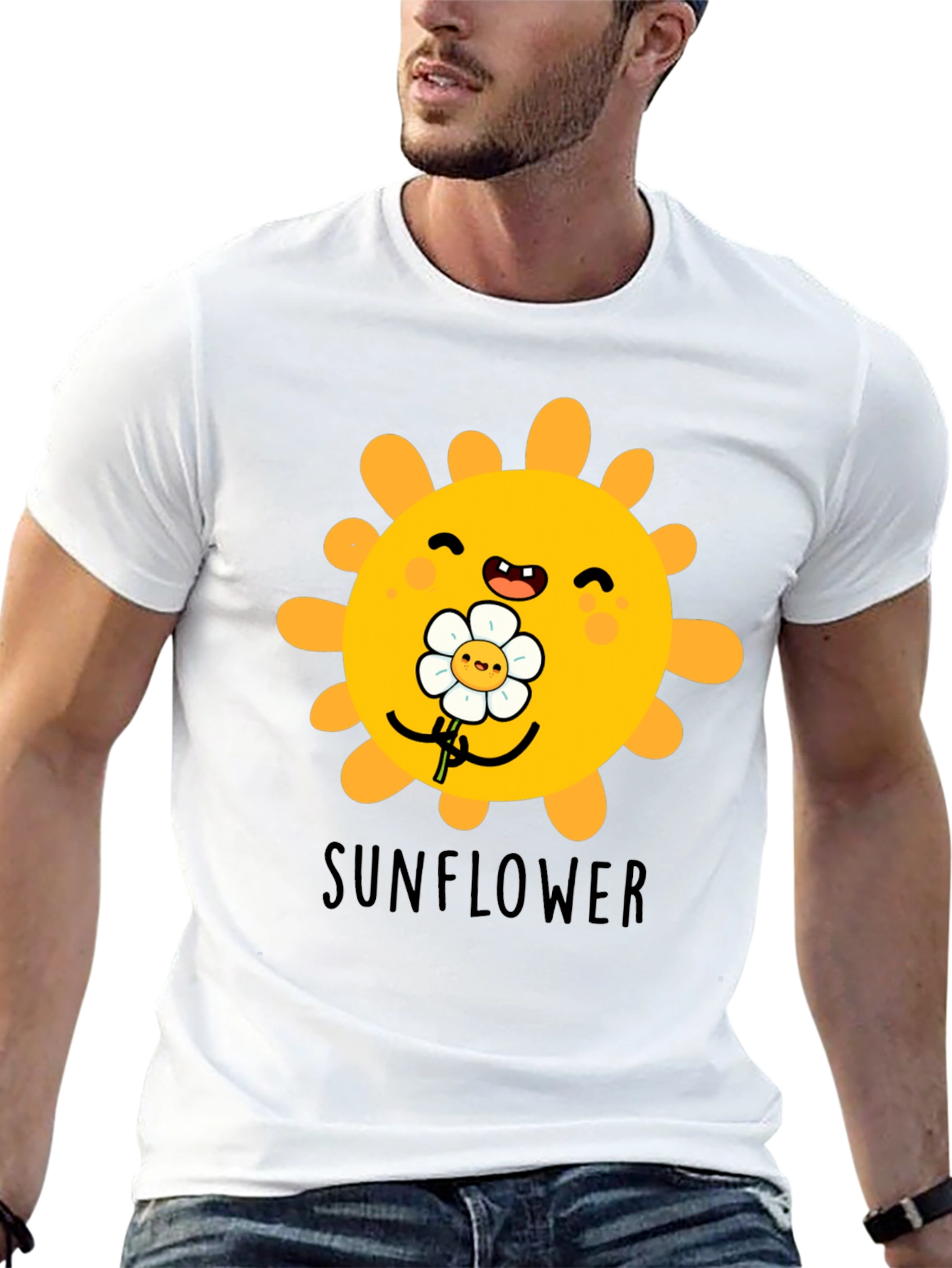 Cute Sunflower Graphic T-Shirt - Black