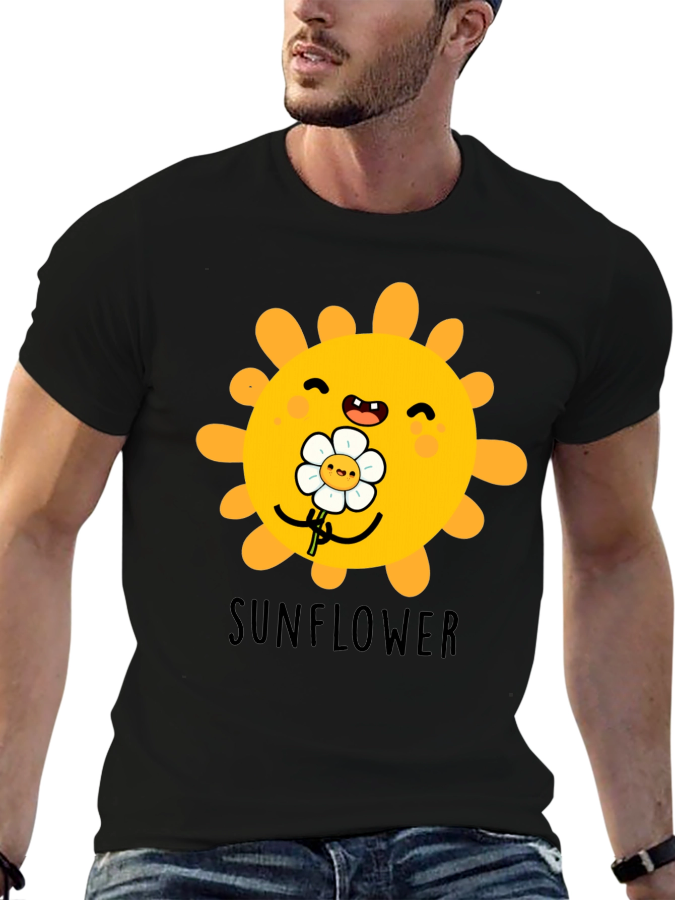 Cute Sunflower Graphic T-Shirt - Black