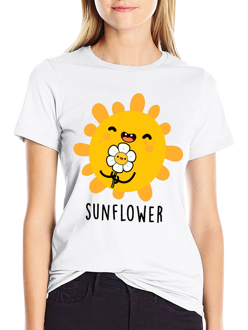 Cute Sunflower Graphic T-Shirt - Black