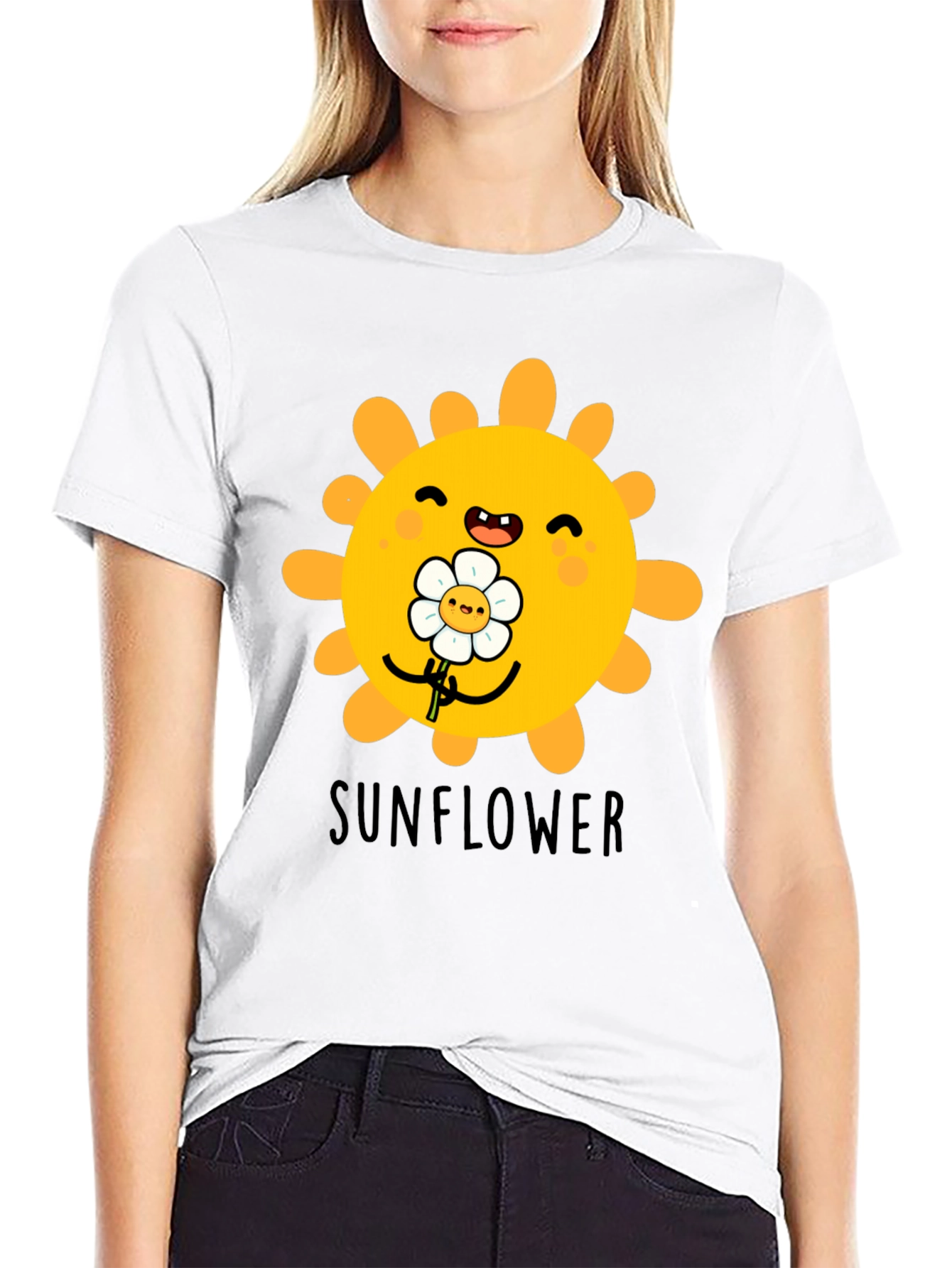 Cute Sunflower Graphic T-Shirt - Black