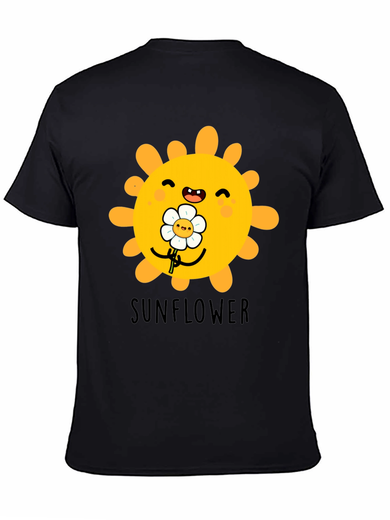 Cute Sunflower Graphic T-Shirt - Black